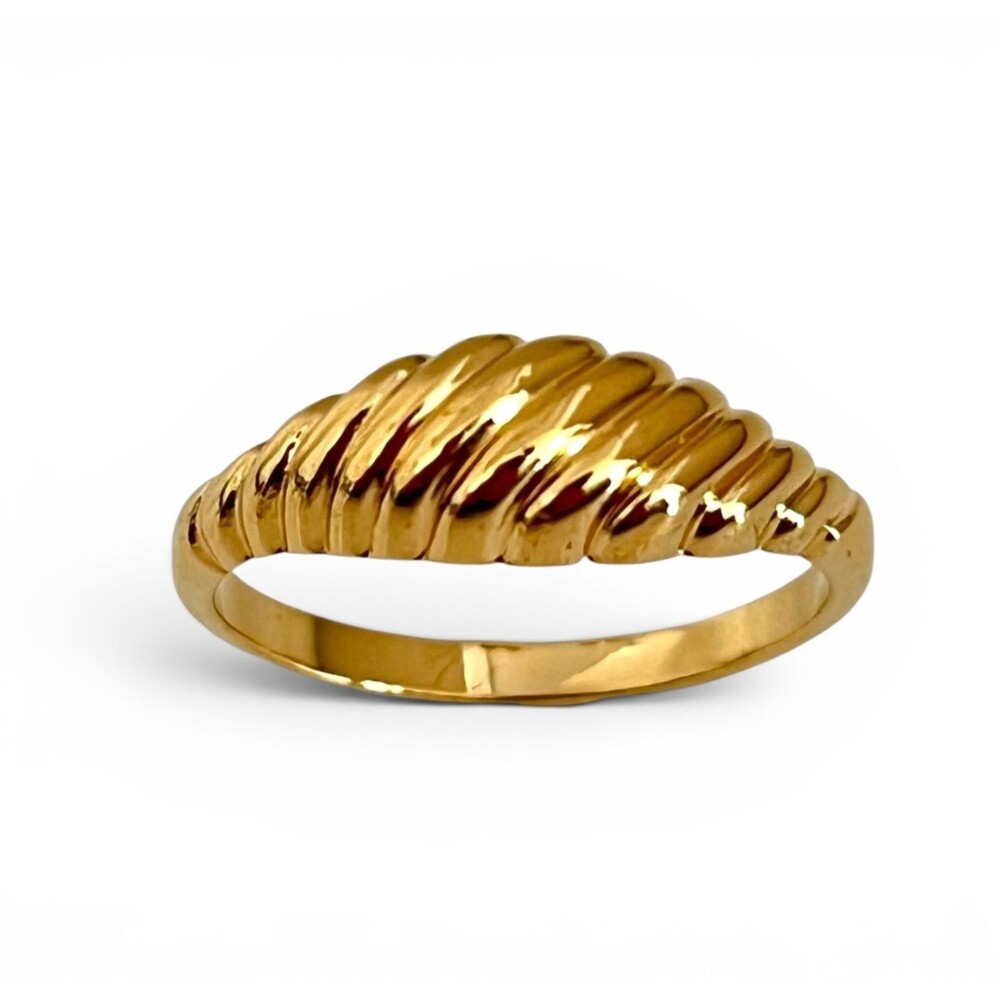 Vintage 1970s Ring Size 5 Uncas Shrimp Ribbed Dome Gold Plated Band - 14W